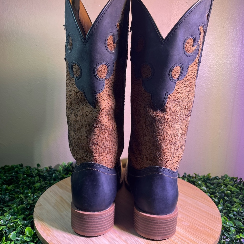 JUSTIN LADIES LATTIE MIDNIGHT BLACK BROWN LEATHER PULL-ON COWGIRL BOOTS SZ 9.5B - Picture 4 of 8